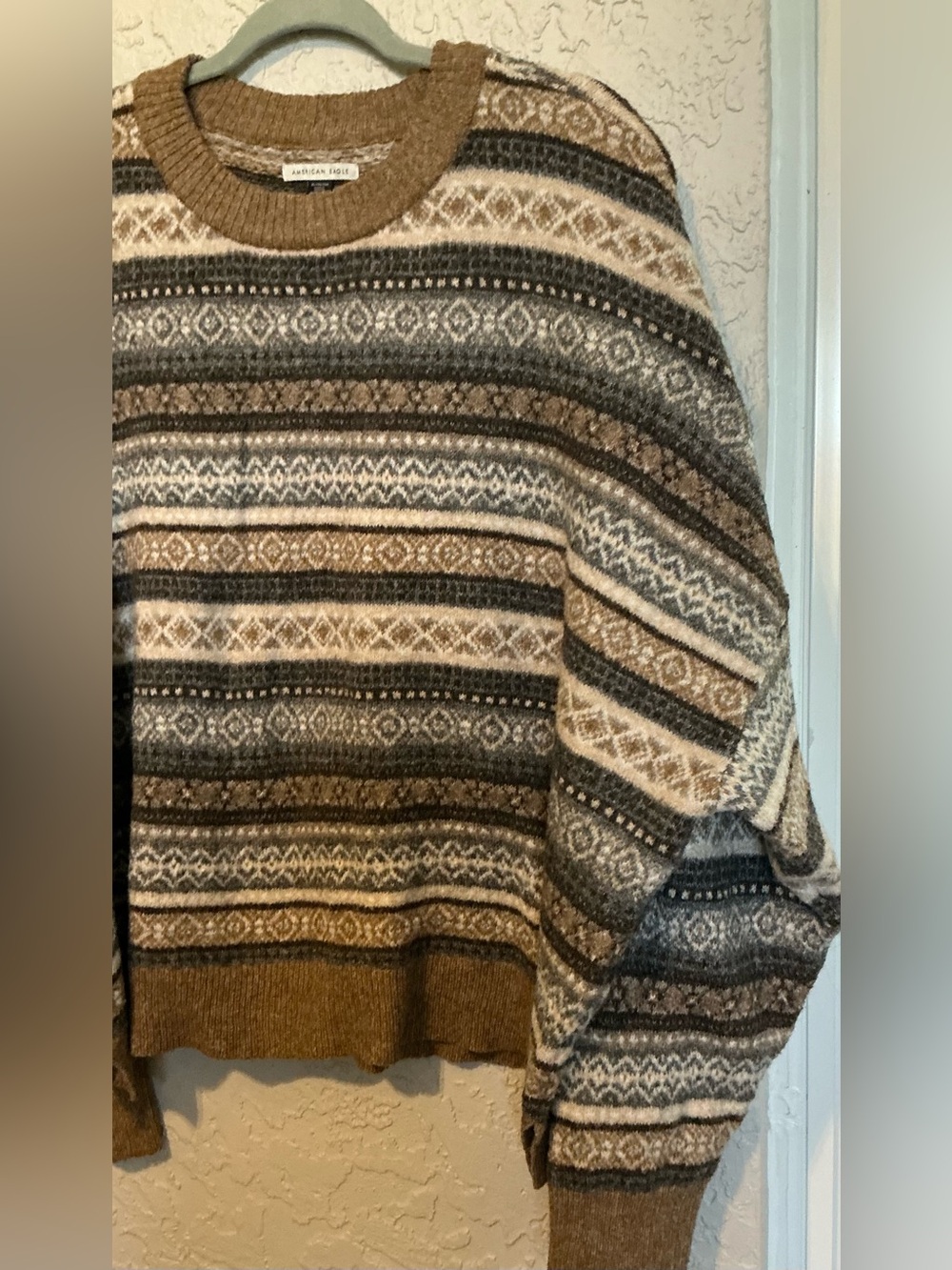 American Eagle Outfitters Brown, Cream & Gray Fair Isle Knit Sweater - Picture 4 of 7